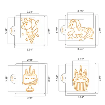 4pcs/súbor Úsmev Jednorožec Cookies Vzorkovníka Kávy Šablóny Šablóny Na Narodeninovej Party Biscuit Tortu Formy Cake Zdobenie Nástroj
