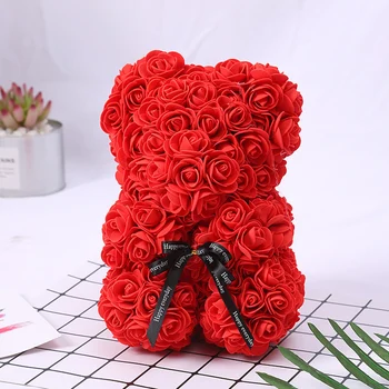 ROSE PRIESTOR Valentines Day Darček 25 cm Červená Ruža macko Ruže Kvet Umelé Dekorácie Vianočné Darčeky Ženy Valentines Dary