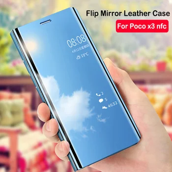 Smart Mirror Flip puzdro Pre Xiao Poco X3 NFC Kryt puzdro Pre Xiao Poco X3 pocoX3 X 3 3X Pro XE Stojan Magnetické Telefónneho zoznamu prípade
