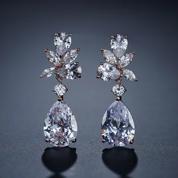 Nové Trendy Cubic Zirconia Kvetinový Náušnice Romantické Šperky Waterdrop Crystal Leaf Náušnice Pre Ženy Módne Šperky 2020