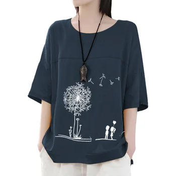 Nové Plus Veľkosť Púpava Milenca Tlač Polovičný Rukáv T-Shirt Ženy Voľné Bavlnené Prádlo Top