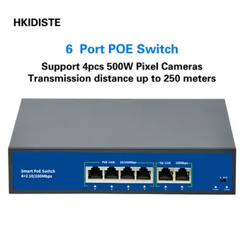 48V POE Switch 100Mbps Ethernet Sieťový Prepínač 4 Porty PoE Switcher Štandardné RJ45 Injektor pre IP Kamery/Wireless AP/CCTV