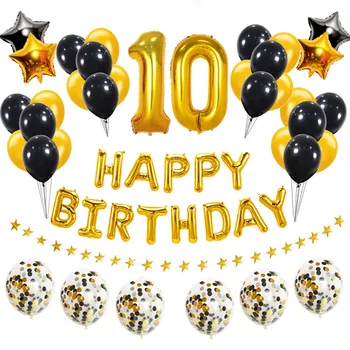 38pcs/set 10 ročný Balóny Narodeniny Dekorácie deti Happy Birthday Party Dodávky Dieťa, Chlapec, Dievča Rose Gold Číslo Fólie Latex