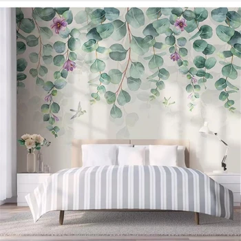 Wellyu stenu papiere domova Vlastnú tapetu Nordic minimalistický tropické listy, kvety a motýľ vták stenu spálne behang