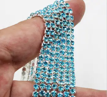 10Yard Aqua Modrá Farba Pazúr Crystal Kamienkami Reťazca Gradient DIY Husté Silver Base Rhineston Reťazca Odev&Taška Umelecké Dekorácie