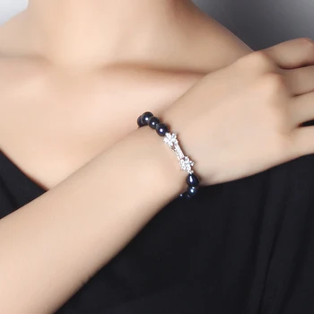 Dainashi Elegantná Čierna Perla, Náramok,Vysoko Kvalitné, Prírodné Sladkovodné Perly Náramok pre Ženy Jemné Strieborné Šperky, Darčekový Box
