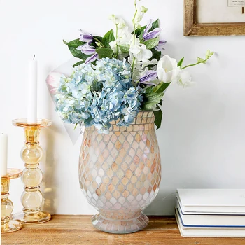 Big bully kvetinové vázy zlato perleť kvetinové vázy shell mozaikové dlaždice váza ručné obývacia izba dekor darček tabuľka jar