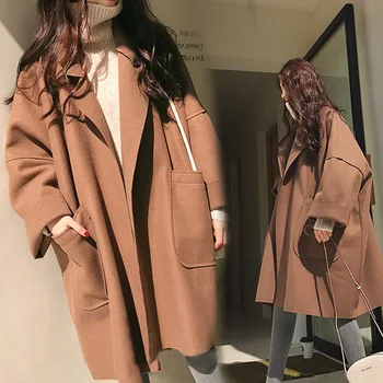 Tuk mm jeseň nové plus veľkosť žien kórejský vlnené kabát tuku sestra voľné vlnené kabát