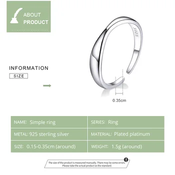 Jednoduché Krúžky BISAER Hot Predaj 925 Sterling Silver kórejský Módne Prst Prstene pre Ženy Nastaviteľné Otvorte Veľkosť Anel Šperky ECR630
