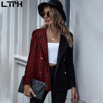 LTPH 2020 Jeseň zima trend nový príchod sako ženy Koberčeky farby zodpovedajúce módne Bežné Dvojité Breasted Plný rukávom tenký kabát