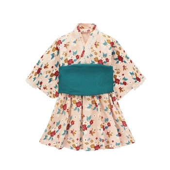 Nový Japonský Štýl Dievčatá Šaty Kimono Cosplay Tlač Haori Yukata Obi Hmong Japonsko Módne Oblečenie pre Batoľa 1-8 Rokov