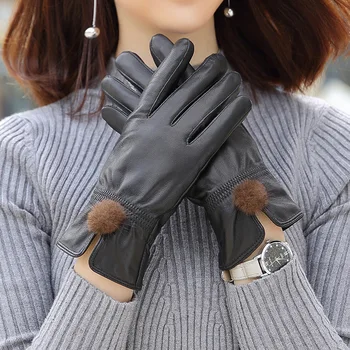 Lacné ceny 2019 originálne kožené rukavice žena z ovčej rukavice žien tenká tepelná noriek vlasy loptu módne TWA551