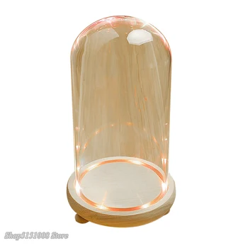 Moderné Sklenené Nočné Osvetlenie Dome Cloche Kryt Dekor Suché Kvetinové Ozdoby Ručné Remeselné Jar Drevo Farba Základne s Nohami LED Svetlo