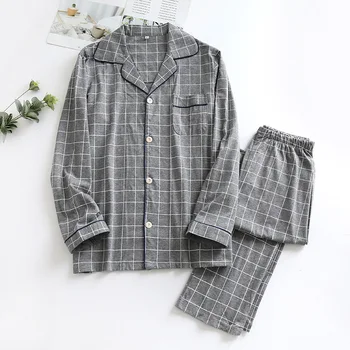 Japonský štýl mužov na jar a na jeseň pyžamo dlhé rukávy nohavice bavlna plus veľkosť jeseň a v zime pletené domáce oblečenie