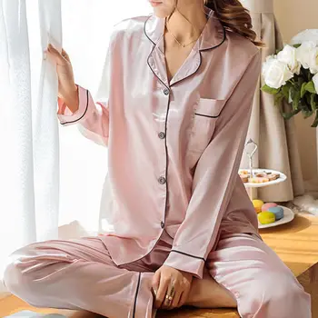 Ženy, Dievča, Hodváb Saténové Pyžamo Nastaviť Pyžamo Sleepwear Odev Plavky Oblečenie Pre Voľný Čas Farbou Pohodlné Mäkké Vysokej Kvality Hot