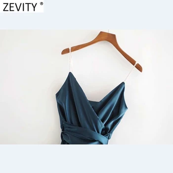 Zevity 2021 Ženy Kríž V Krku Luk Zviazaný s Oknami Šatka Večerné Šaty Femme Sexy Backless Sequined Popruh Satin Handričkou Vestido DS4895