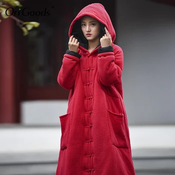 OriGoods Čínsky štýl Dlhý Zimný Kabát Ženy Teplé Plus veľkosť Vetrovka Kabát Novinka Pôvodné Čalúnená Dlhá Bunda Parka Outwear B242
