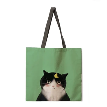 Opakovane nákupní taška milujem mačka tlače tote taška dámy ramenní taška bielizeň textílie vak outdoor plážová taška každodenné kabelka