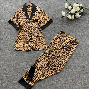 SAPJON 2019 Leopard Tlač Pyžamá Pre Ženy Čipky Sexy spodná Bielizeň, Hodváb Pajama Sady Ženy Lete Pijama Mujer Pyžama