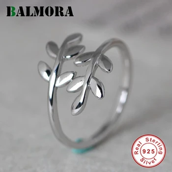 BALMORA Pure 925 Sterling Silver Leaf Krúžok Pre Ženy Módne Retro Otvorený Nastaviteľný Krúžok Stohovateľné Krúžok Denne Šperky Darček