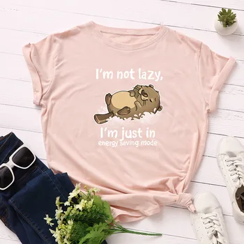 Vtipné Lenivá Mačka Tlače Tričko Ženy Plus Veľkosť S-5XL Medveď Tričko Bavlna List Harajuku Topy Roztomilý Kreslený Zvierat Tee Tričko