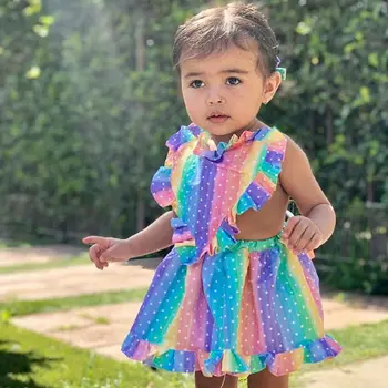 Krásna Detská Baby Dievčatá Farebné Cukríky Šaty Deti Milujúce Srdce Tvar Rainbow, Šaty, Oblečenie Letné Roztomilý Kostým
