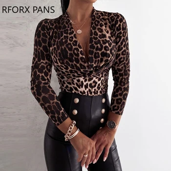 Ženy Gepard Tlač tvaru Dlhý Rukáv Top Blúzky, Dámske Topy a Blúzky