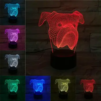 Buldog 3D Lampa 7 Farby Meniace LED Nočné Svetlo Cartoon Pet Deti na Vianoce, Narodeninové Darčeky Krásne Hračky Abstraktné Akryl Lamparas