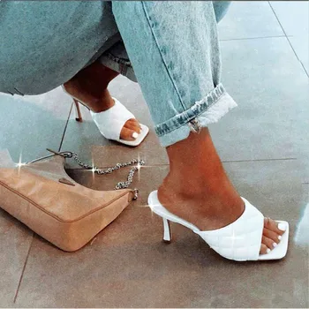 2020 Luxusný Dizajn Listov Ženy 9 cm Vysoké Podpätky Tkaných Fetish Letné Sandále Stiletto Podpätky Papuče Prom Platformu Striptérka Topánky