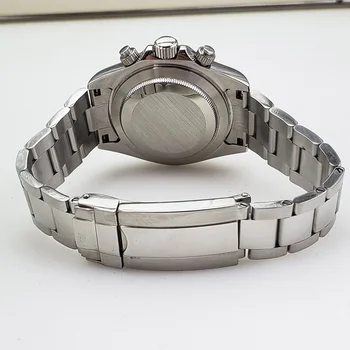 Hodinky Chronograf quartz hodinky 39 mm zafírové sklo striebornej prípade 316L nerezovej ocele náramok A7