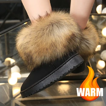 V zime Teplé Ženy Snehu Kožušiny Topánky Bytov Členkové Čižmy Ženy 2020 Módne Čierny Okrúhly Prst Bežné Pošmyknúť na Topánky Dámy Hot Predaj