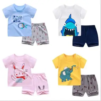 Bavlnené Letné baby deti mäkké šortky vyhovovali t-shirt todder chlapec a dievča deti dinosaura karikatúra roztomilý oblečenie, lacné veci pre 0-6Y
