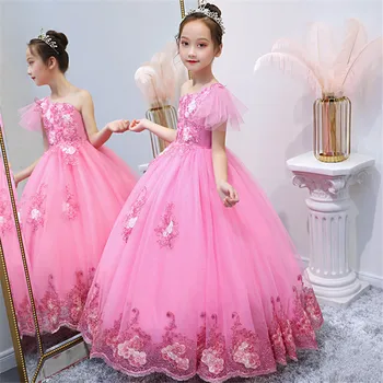 Kórejský Sladkých Dievčat, Deti Elegantná Ružová Farba Narodeniny, Svadobné Party Princess Nadýchané Šaty Deti, Mládež Hosť Obrad Šaty Hosť
