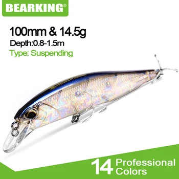Bearking umelého prerušenia 10 cm 14.5 g minnow Pevného Rybárske Lure CrankBait ponoriť 0.8-1.5 m Rybárske Wobblers Návnad