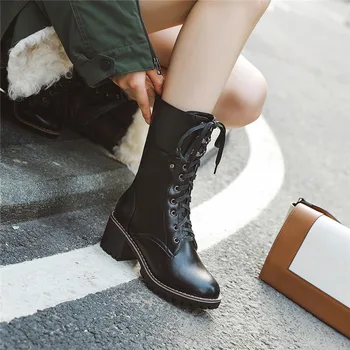 ASUMER 2020 nové módne členkové topánky ženy čipky kolo prst jeseň zimné topánky jednoduché námestie podpätky ležérne topánky žena