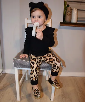 2020 Nové Jeseň Novorodenca Toddlerb Dieťa Dievča Oblečenie Bavlna Dlhým rukávom T-shirt+Leopard Nohavice 2 Ks Dojčenské Oblečenie Set sa