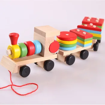 Baby Hračky Deti Trailer Drevený Vlak Vozidla Bloky Geometrie/Farba Congnitive Bloky Dieťa Vzdelávania Narodeniny/Vianočný Darček