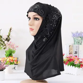 2020 Módne Ženy Moslimské Šatky Pevnej Bavlny Kvet Diamond Islamský Hidžáb Šatku Šály a Zábaly Pripravené Na Nosenie Hijabs