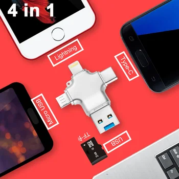 4 v 1 s rozhraním usb 3.0 multi Smart čítačka pamäťových kariet OTG typ c adaptér mini cardreader micro SD/TF karty microsd pre iphone, notebook adaptér