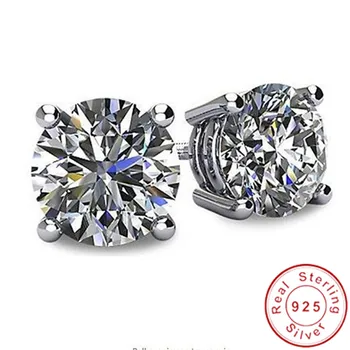 Solitaire 3ct Lab Diamant, Drahokam Stud Náušnice Reálne 925 sterling silver Šperky, Zásnubné Svadobné Náušnice pre Ženy muži