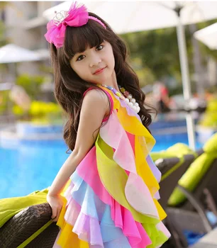 Dievčatá 2020 Nové Letné Rainbow prúžok deti obliekať formálne princezná vesta šaty 3-11 rokov eleganciu Šifón šaty ples deti