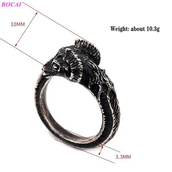 BOCAI s925 šterlingov strieborné prstene Nové Ručné osobnosti Thai Strieborný Prsteň pánske Retro Čínskeho Zverokruhu ovce hlavu 925 Strieborný Prsteň