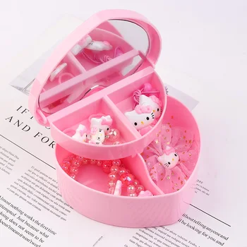 Dievčatá Šperky Box v tvare Srdca deti kreslených princezná Kozmetická taštička kozmetika úložný box náhrdelník tiara box toaletný zrkadlo