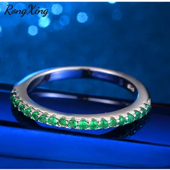 RongXing 8 Farieb Biela/Zelená/Modrá Stone Birthstone Prstene Pre Ženy Jednoradové Okrúhly Zirkón Midi Krúžok Strieborná Farba Spoločné Šperky