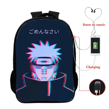 Naruto Anime 3D Printe Batoh USB Nabíjanie 16-Palcové Bagpacks Teenager, Notebook, Cestovné Tašky Študent Nepremokavé Schoolbags Knihy Taška