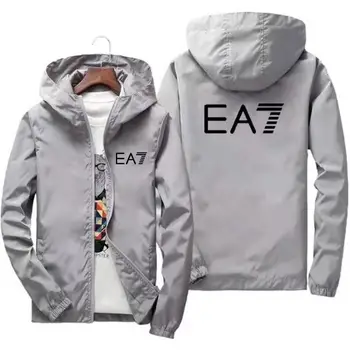 Nové jarné a letné mužov EA7 vytlačené bežné bunda na zips s kapucňou Baseball Jacket pilot vonkajšie horolezectvo ski bunda vietor