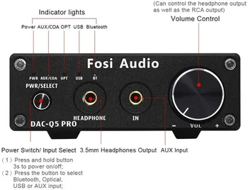 Fosi Bluetooth Audio DAC Prevodník Optický/Koaxiálny/USB Digital-to-Analog Adaptér Dekodér & Slúchadlový Zosilňovač & Predzosilňovač