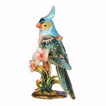 Cockatiel Papagáj Vták Figúrka Cenené Trinket Šperkov Náhrdelník Box Cín Ornament Zberateľstvo Dary