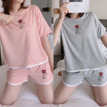 2020 Nové Pijamas Dámy Letné Krátke rukávy Šortky Vyhovuje Domáce oblečenie Pajama Nastaviť Pyžamá pre Ženy Sleepwear Nočná Košeľa