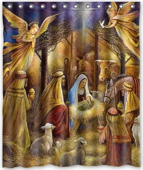 Vtipné dizajn Vianočné Betlehemy Svätej Rodiny Strom--Tri Wisemen Vianočné Sprchový Záves
